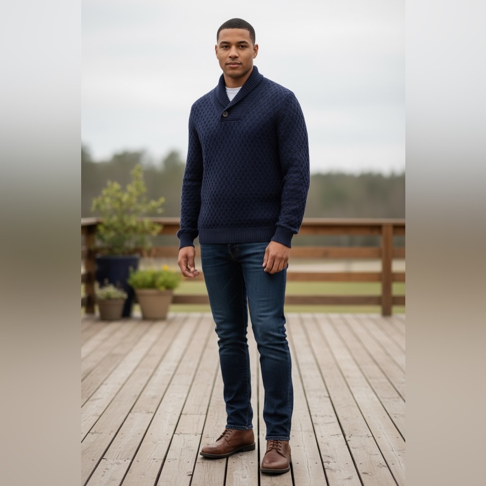 Banana Republic Blue Turtleneck Sweater with Chunky Knit